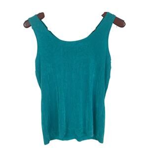Chicos Travelers Womens Top Sz 1 Medium Tank Aqua Teal Stretch Resort Vacation